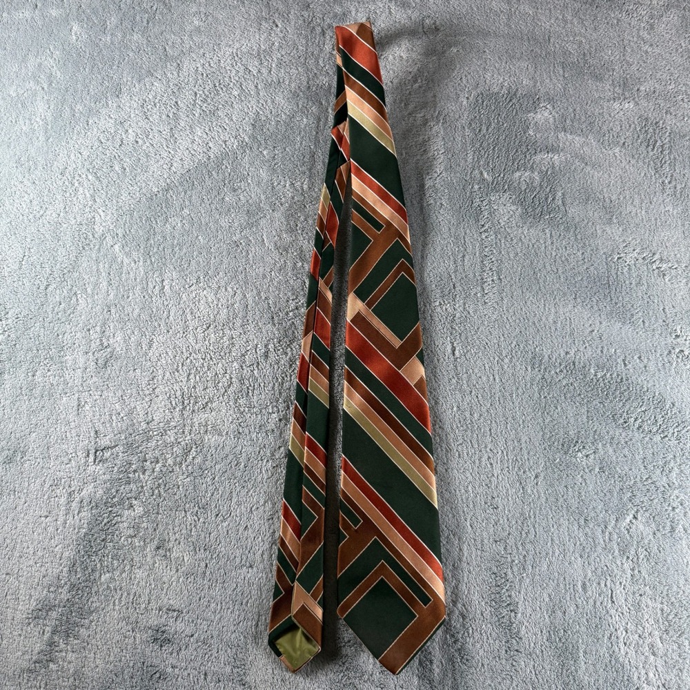 Michael Angelo Vintage Geometric Abstract‎ Striped Silk Necktie Green Orange
